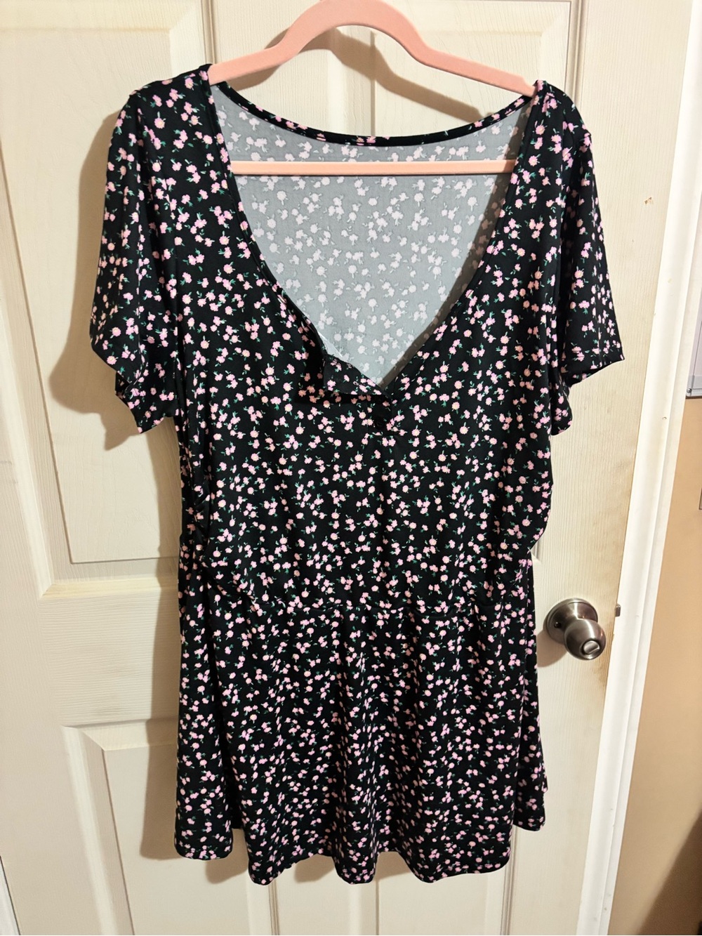 SHEIN Black Mini Dress with Pink Floral Print